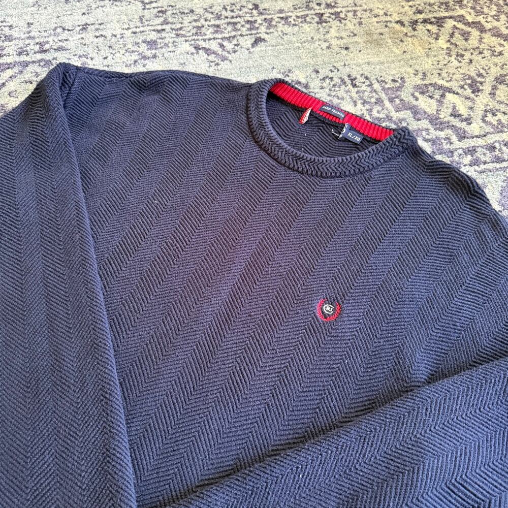 Hand Framed VTG Heavyweight Herringbone Navy Chaps X Ralph Lauren Sweater- Sz XL